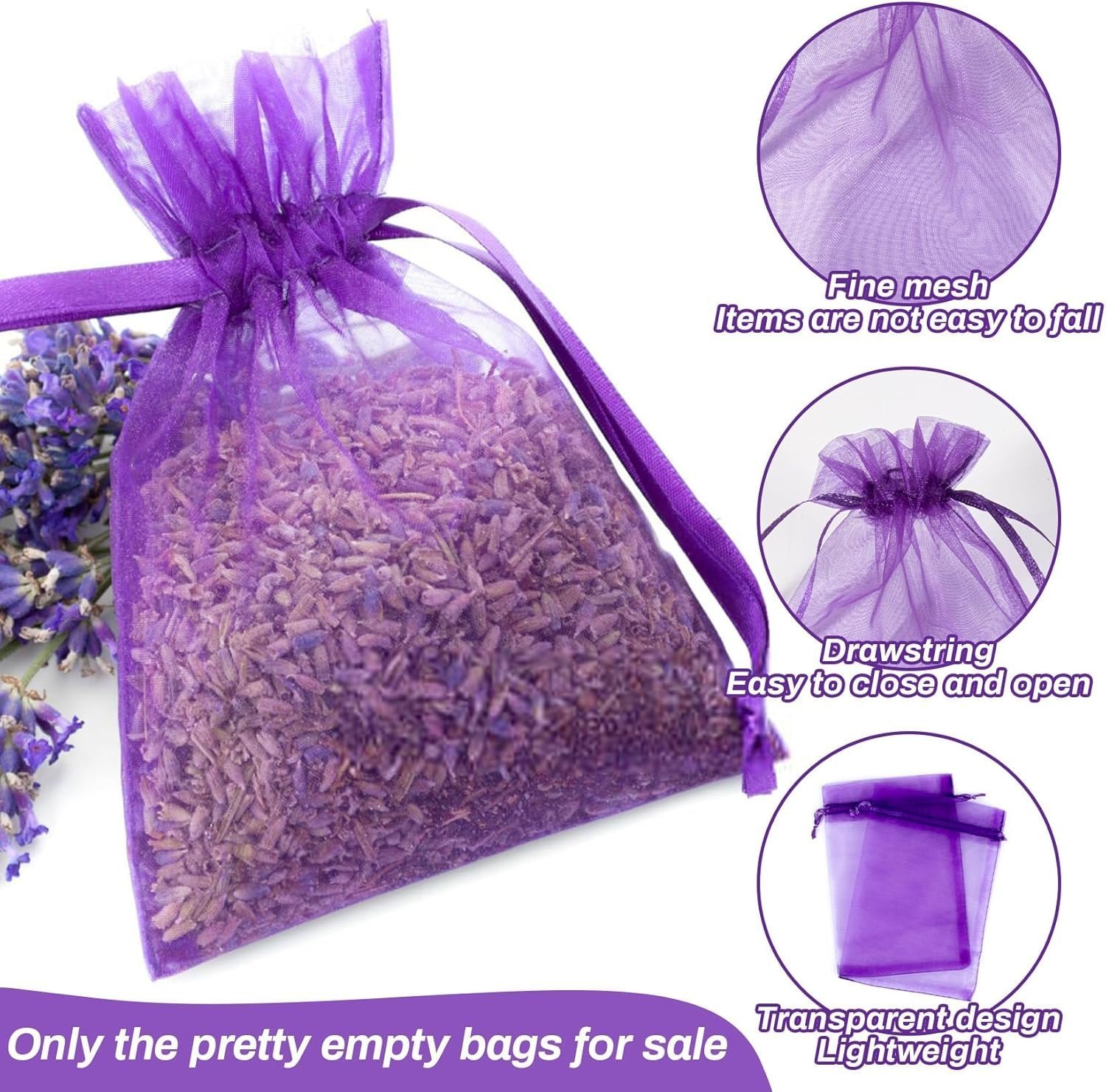 Lavender Organza Sachet Bags – 50-Pack - Image 2